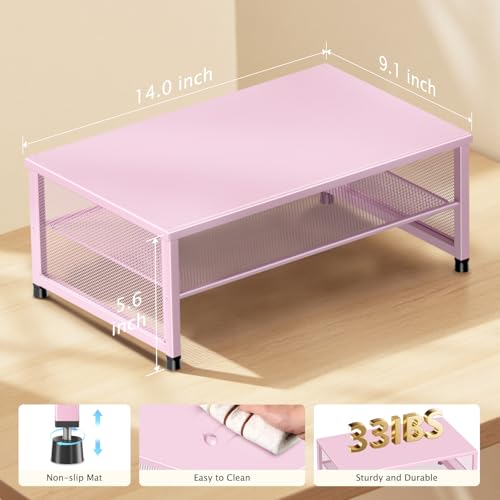 Image of ECOLOVI 2-Tier Computer Monitor Stand Riser, Printer & Laptop Stand, Office Desk Accessories, Workspace Desk Organizer for Home Office Supplies, Pink