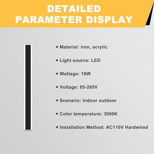 Outdoor Modern Wall Light 60CM, 18W 1100LM Long Strip Wall Sconce with 3000K Warm White Light - Image 3