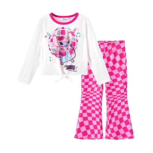 Image of Disney Frozen Princess Minnie Stitch Girl Clothes Long Sleeve Knot Front Sweatshirt Flare Pants Fall 2 Piece Outfit 2-9Y
