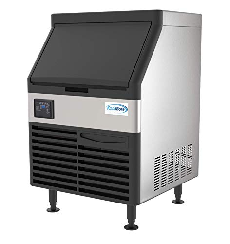 Image of KoolMore CIM-280 Undercounter Ice Maker Machine, 280 lb. Full Cube Production, Air Cooled and Free Standing, Black and Silver Stainless-Steel Frame, Restaurant, Bar, Cafe or Hotel