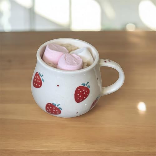 Image of Strawberry Ceramic Coffee Mug | Cute Red Strawberry Printed Tea Cup | Aesthetic Designer Mug for Home, Office, Gift for Friends, Girls & Birthday