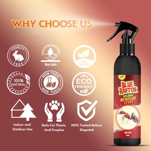 Image of Blue Raptor Herbal Ant Control Spray, 200ml | Safe for Babies & Pets | Powerful Red Ant Defense for Home & Kitchen | Powerful Red Ant Barrier for Household Use | Pack of 1 (200ml) | - FORMULATION 3X