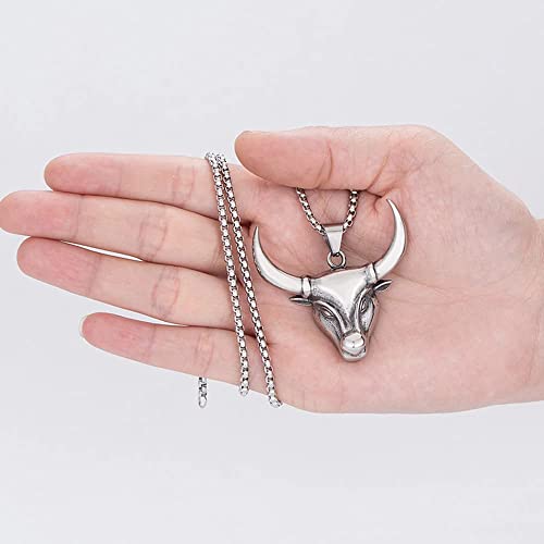 Bull Head Necklace for Men Stainless Steel Silver Cool Aesthetic Trendy Western Animal Cattle Horns Bull Head Pendant Necklace Hypoallergenic Non Tarnish Jewelry2