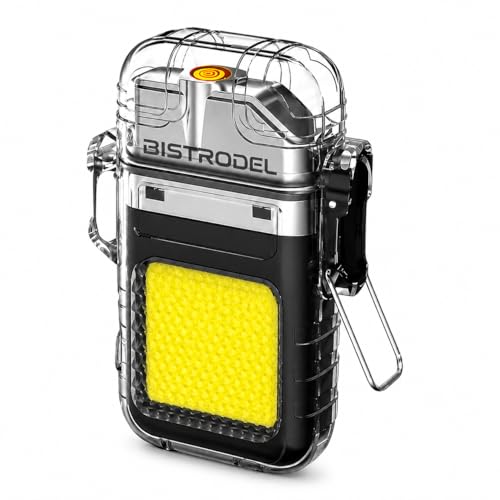 Image of Waterproof Plasma Arc Lighter with LED Flashlight | USB Rechargeable Windproof Flameless Lighter | Transparent Mini Torch for Camping, Hiking, Travel & Emergency