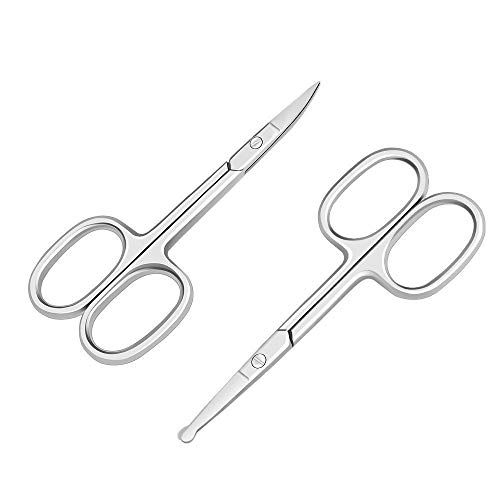 Motanar Eyebrow and Nose Hair Scissors 3.7 Stainless Steel Professional Facial Hair Beard Eyelashes Ear Hairs and Moustache Scissors Trimmer 2 Pieces Straight Safety Point (Staight and Safety Head)