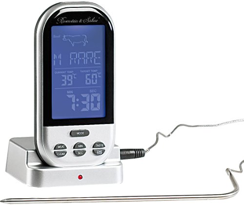 Rosenstein & Söhne Grill Funk Thermometer: Funk-Brat-/Grillthermometer, externes XXL-Display, 8 Fleischsorten (Bratenthermometer, Fleischthermometer, BBQ)