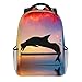 Sac à dos imprimé coucher de soleil pour ordinateur portable, imperméable, antivol, décontracté, port de charge USB, unisexe, avec imprimé paysage, Noir , Taille unique