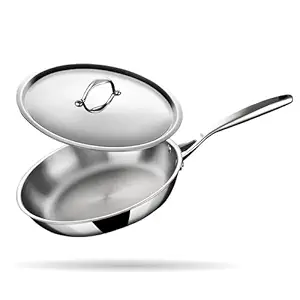 Stahl Artisan Triply Stainless Steel Fry Pan with Lid, Induction & Gas Stove Compatible Frying Pan, Omelette Pan, Egg Pan, 1.6 L, 24 cm