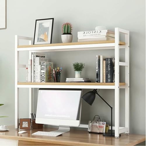 BTZHY Biblioteca Estantería de Escritorio de 2 Niveles, Organizador de Escritorio para computadora, estantería de Escritorio para Suministros de Oficina en casa, fácil de Instalar.