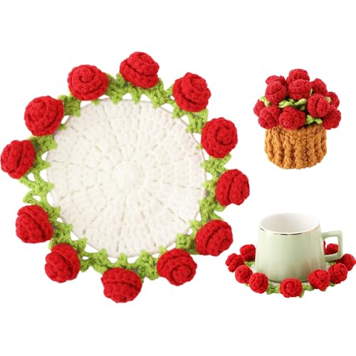 Vane Oak Flower Crochet Coasters, Handmade Bouquet...