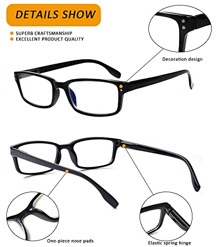 Image of Kerecsen 4 Pack Reading Glasses for Men and Women with Spring Hinges, Lightweight Black Rectangular Readers Eyeglasses (4 Pack Mix Color, 2.0, x)