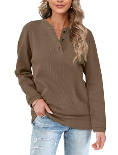 Image of OFEEFAN Womens Casual Sweatshirts Henley Button Up Long Sleeve Tunic Tops