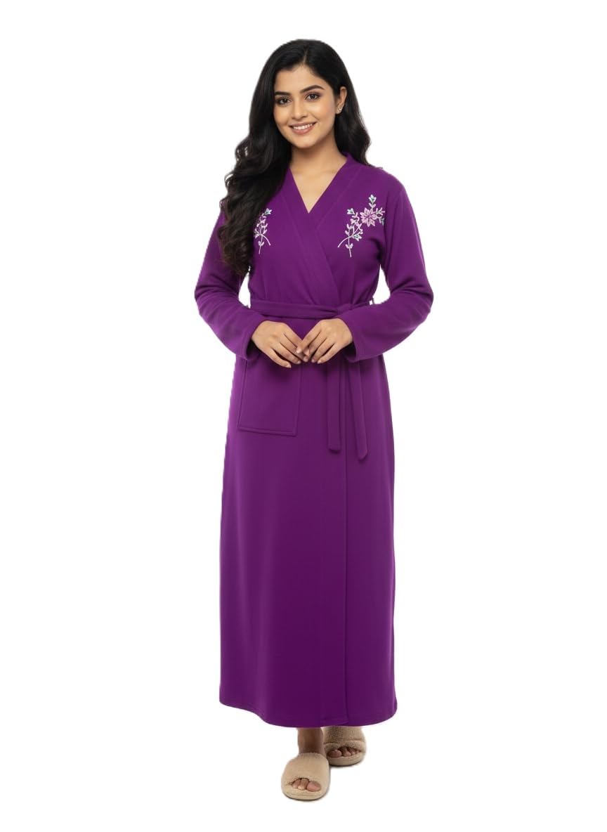 Babydoll Thick Cots Wool Robe for Winter, Ankle Length Housecoat, Sleepwear, Night Gown for Women Ladies, Front Open Adjustable-image-24
