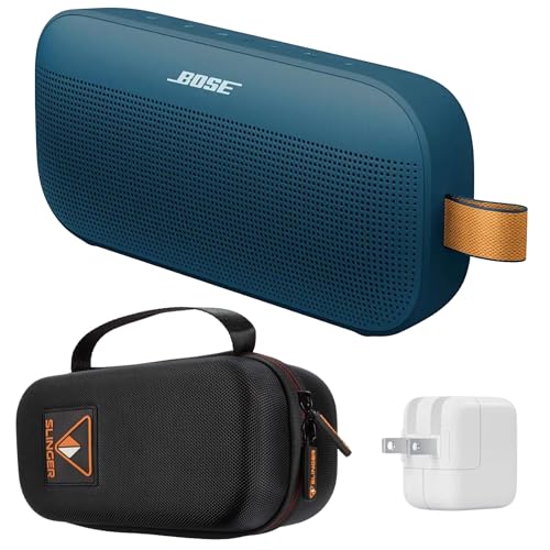 Bose NEW SoundLink Flex Portable Bluetooth Speaker (2nd Gen), Outdoor Speaker with Hi-Fi Audio, Up to 12 Hours Battery, Waterproof and Dustproof, + Slinger Hard Travel Case & USB Plug (Twilight Blue)