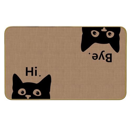 Mingnei Hi Bye Cat Welcome Doormat - Door Mat for Home Kitchen Entrance, Funny Black Cat Lover Floor Mat for Indoor/Outdoor Entryway Rug, 30x17 (Brown)
