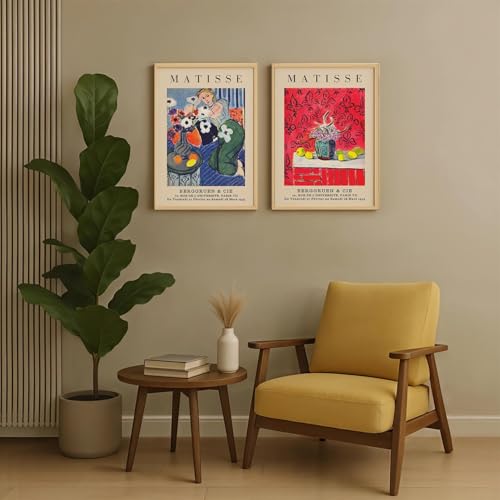 Image of SoulAbiti Woman with a Flower - 1921 & Still Life with Lemons - 1943 Framed Wall Art Print Set of 2 12x18 inch Lifght Brown Frame Plexi-Glass Famous Paintings Home Living Room Bedroom Office Decor