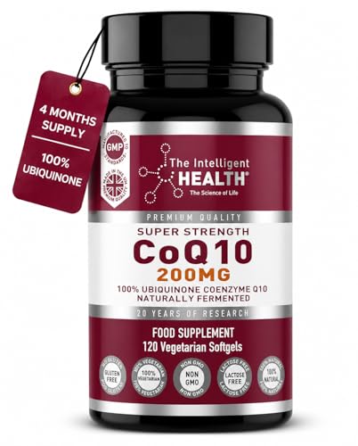 The Intelligent Health CoQ10 Supplement Fermented Coenzyme Q10 Ubiquinone for Women & Men Easy to Swallow 200mg 120 Vegetarian Softgels