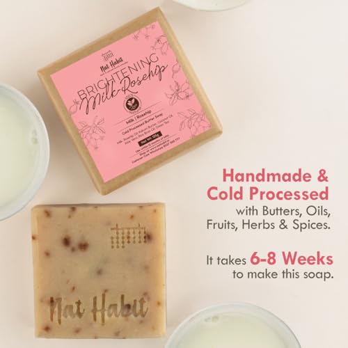 Nat Habit Bath Soap Combo Milk Rosehip & Sandalwood - Enriched with Vitamins C & Ayurvedic Cold Processed For Exfoliation, Brightening, Cleansing, Nourishing, Men & Women (2 X 125gm)