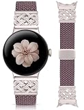 Minyee Braided Magnetic Band Compatible with Google Pixel Watch 4 3 41mm/Pixel Watch 2/1 Band for Women, Dressy Celtic Knot Metal Designer Fancy Stretchy Elastic Sport Strap, Dusty Lavender/Starlight