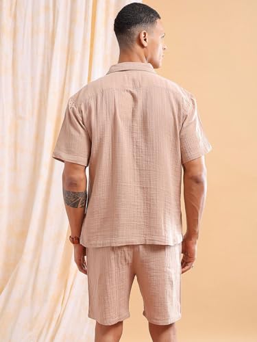 Image of The Indian Garage Co Men Regular Fit Solid Resort Wear Shirt & Boxers Co-ords Set