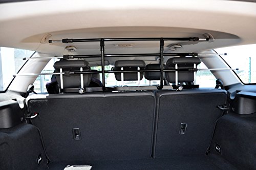dobar® 62201 Walky Guard Plus Trenngitter Universal - Kofferraum Hundegitter - Auto Transportschutzgitter für die Kopfstütze - Gepäckgitter für Hunde Edelstahl - 29-45 x 85-152 cm - Schwarz