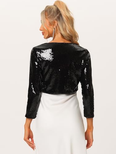 Allegra K Women's Halloween Costume Sequin Jacket Sparkly Party 3/4 Sleeve Open Front Crop Bolero Shrug Cardigan4