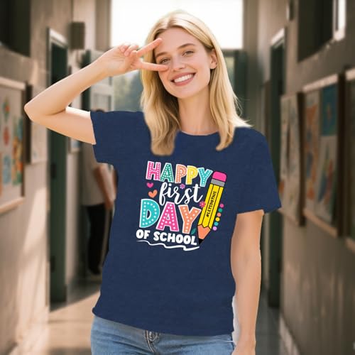 Womens First Day of School Shirt Teacher Life Short Sleeve T-Shirt Back to School Tee4