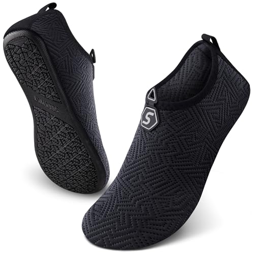 Image of SEEKWAY Water Shoes Quick-Dry Aqua Socks Barefoot Slip-on for Beach Pool Swim River Yoga Lake Surf Women Men Black SK001