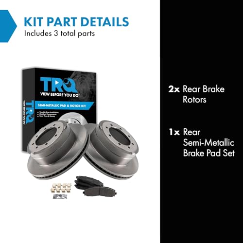 Image of TRQ Rear Brake Pad & Rotor Kit Semi-Metallic Compatible with 2013-2019 Ford F-350 Super Duty 2013-2016 F-450 Super Duty