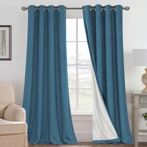 H.VERSAILTEX 100% Blackout Linen Curtains 120" L 2 Panels Blue Sapphire