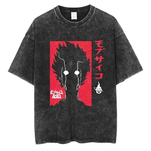 Mob Psycho 100 - Camiseta de manga de anime Mob Reigen Arataka, lavada, vintage, para cosplay, verano, casual, manga corta, para hombre y mujer, Tipo 1, S