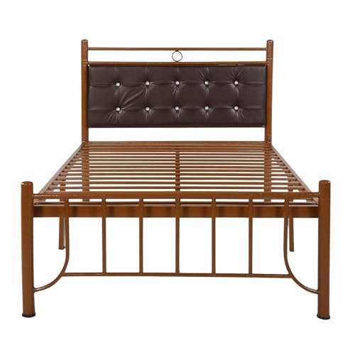 Image of Zuno Metal Extra Single Size Bed Without Storage | Wrought Iron Single Bed with Headboard & Footboard| Sturdy Powder Coated Platform Cot for Bedroom (Zuno Brown)