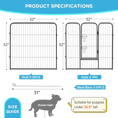 Image of BestPet | Dog Playpen | 32 Inch, 6 Panels | Heavy Duty Metal Pet Exercise Pen | Indoor Outdoor Fence Panels | Rust-Resistant, Removable, Tool-Free Setup | Anti-Skid, Expandable Design