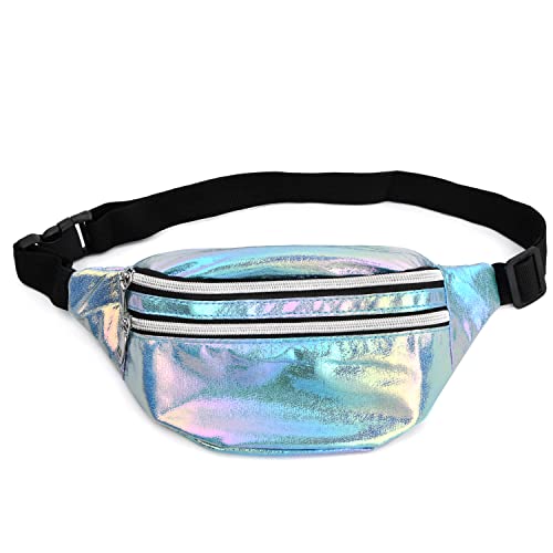 Zsanhua Holographic Fanny Packs, Waterproof Laser Waist BumBag with Adjustable Belt Fashion Sport Waist Bag for Women Men Travel Running Hiking (Blue)