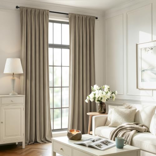 Image of MIULEE Light Taupe Blackout Velvet Curtains Drapes 90 Inch Long 52 inchx90 inch