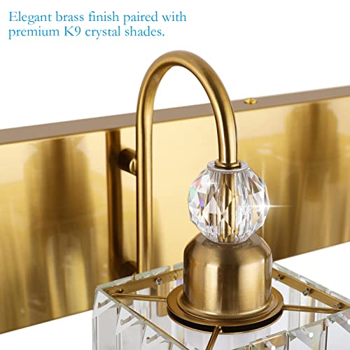 Image of Ralbay Gold Crystal 5-Light Bathroom Vanity Lights Over Mirror Modern Crystal Gold Bathroom Vanity Lighting
