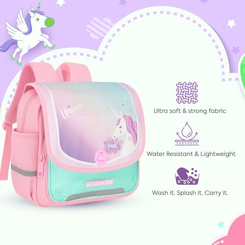 Image of Storite Unicorn Kids School Backpack for Girls (Class 2-6) 13L | Rectangular Pastel Design with Flap & Rotating Lock | Padded Back & Tablet Compartment
