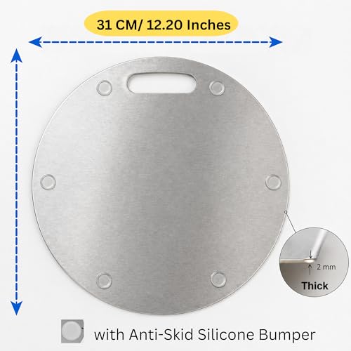 Image of OrganizeMee Stainless Steel Chopping Board (Round, 31cm) - Heavy Duty Metal Cutting Board for Kitchen - Hygienic, Dishwasher Safe & Durable (1.5mm Thick)
