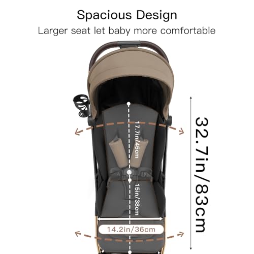 Image of Gromast Gravity Folding Baby Stroller - Portable Travel Toddler Stroller w /Adjustable Backrest, Canopy & Cup Holder, Lightweight and UV Protected, One-Hand Automatic Folding - Golden Khaki