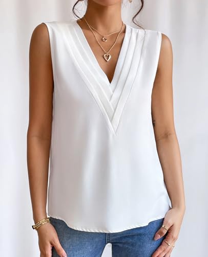 Sleeveless Chiffon Tops for Women Summer Triple V-neck T Shirts Business Office Dressy Outfit Blouse3