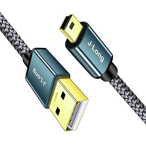 J·LONG Mini USB Cable Braided USB 2.0 to Mini B Cable Data Transfer & Charge Compatible with Dash Cam, PS3 Controller
