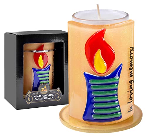 Ner Mitzvah Handmade Glass Yizkor Yahrzeit Candle Holder - Decorative Yartzeit Memorial Candle Holder