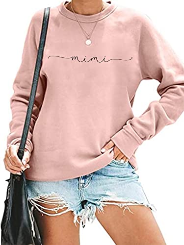 Image of RFBIQI Mimi Sweatshirt Women Funny Letter Print Grandma Gift Pullover Top Nana Casual Crewneck Long Sleeve Tee Shirt