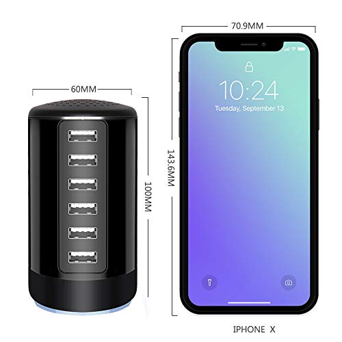 6 Ports Desktop Charging Station,USB Hub Fsat Wall Charger,Compatible with Cell Phones, Smart Phones, Tablets, and Other Electronics (All Black)