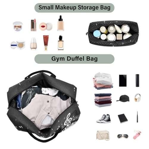 Music Notes Piano Abatract Black Travel Duffle Bag Gym Bag Weekender Bags with Toiletry Bag Travel Trip Tote Bag4