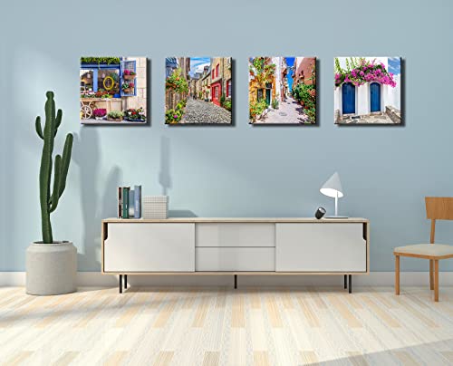Image of Italy Tuscan Wall Art, Colorful Nature Scenic Framed Pictures Canvas Prints, Modern Town Street Artwork Paintings for Living Room, Bedroom, Office Wall Decor 16 inchx16 inch