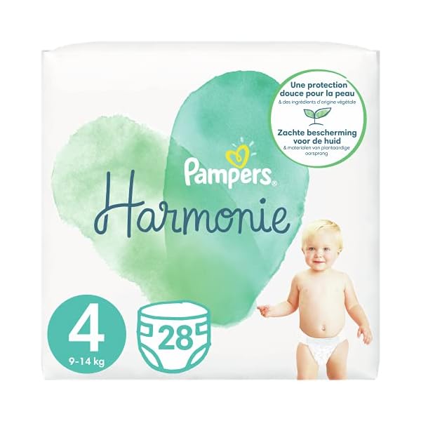 Pampers Windeln Größe 4 (9-14 kg), Harmonie, 112 Windeln für Babys (4 x 28 Stück), 0% Kompromisse, 100% Saugfähigkeit…