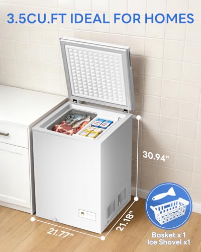 Image of Electactic 3.5 Cu. Ft Chest Freezer, Ultra-Low Temperature (-40F-12F), Small Deep Freezer with Removable Basket Free Standing Top open Door Perfect for Home Dorm, Office,Bar, Kitchen (WHITE)