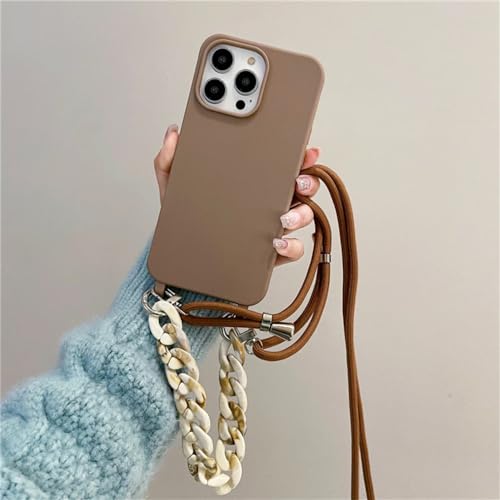 Coque iPhone 11 avec lanière collier silicone marron pour vos sorties