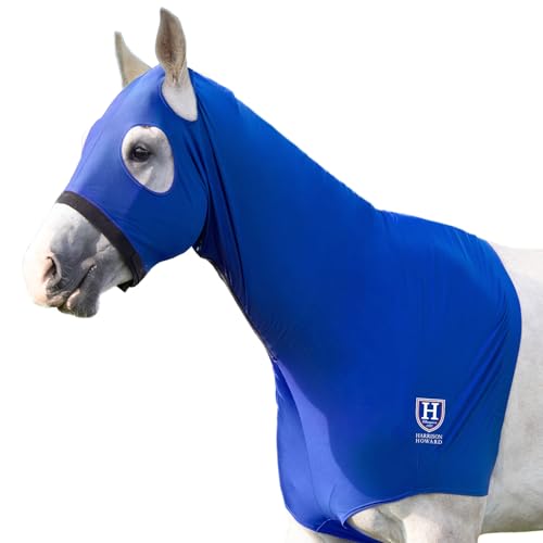 Harrison Howard Horse Stretch Hood Without Ears Snug Fitting Hood with Zip Closure Covers Face, Shoulders, Mane, Chest and Withers Perfect for Show/Event Preparation - Blue by Harrison Howard - Used condition - US$21.21